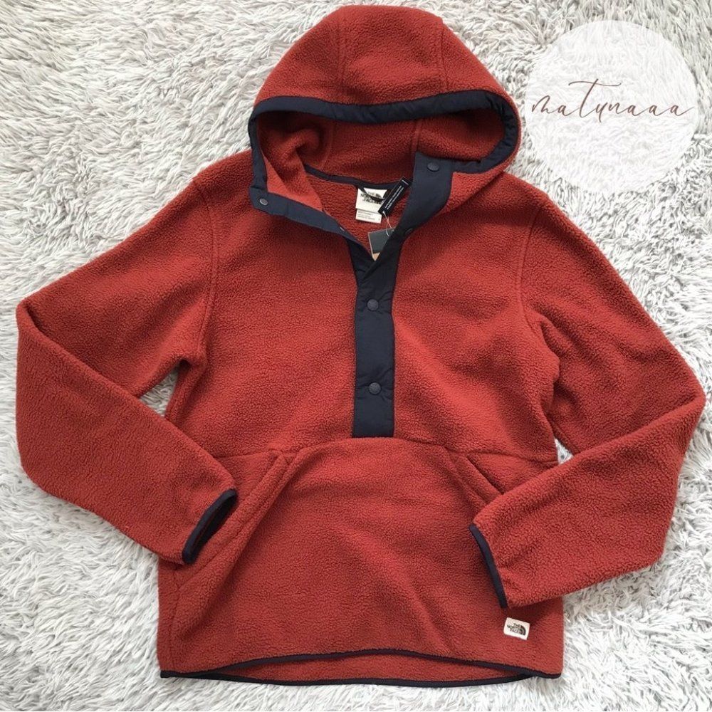 The North Face Carbondale 1/4 Snap Hoodie In Brick House Red Aviator Navy S